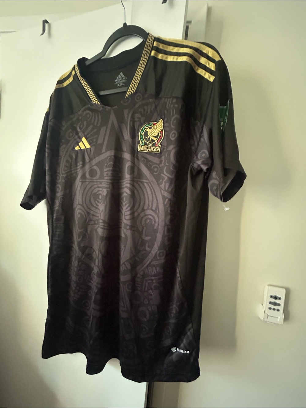 Adidas Mexico Men's Black and Gold Futbol Jersey Short Sleeve XXL